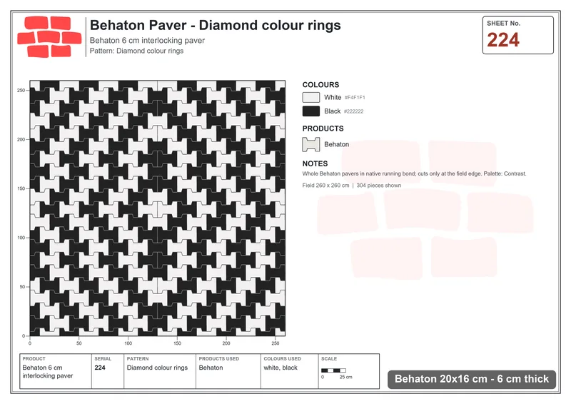 Interlock (Pasco) 20x16 cm · BEH-224 · Diamond colour rings · Laying plan