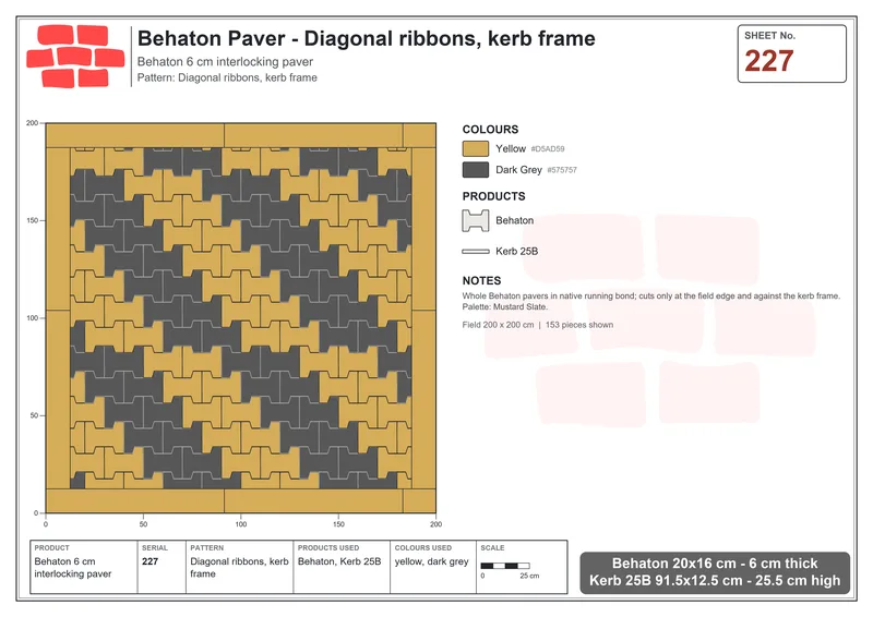 Interlock (Pasco) 20x16 cm · BEH-227 · Diagonal ribbons, kerb frame · Laying plan