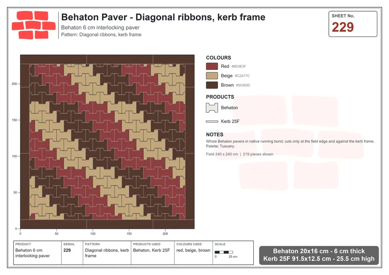 Interlock (Pasco) 20x16 cm · BEH-229 · Diagonal ribbons, kerb frame · Laying plan
