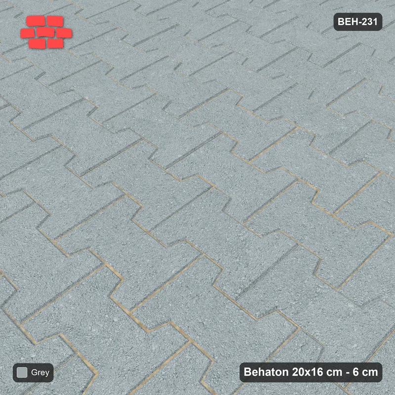 Interlock (Pasco) 20x16 cm · BEH-231 · Plain running-bond interlock, kerb frame · Side view Interlock (Pasco) 20x16 cm · BEH-231 · Plain running-bond interlock, kerb frame · Side view