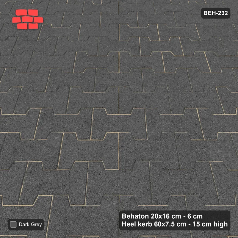 Interlock (Pasco) 20x16 cm · BEH-232 · Plain running-bond interlock, laid on the diagonal, kerb frame · Side view Interlock (Pasco) 20x16 cm · BEH-232 · Plain running-bond interlock, laid on the diagonal, kerb frame · Side view