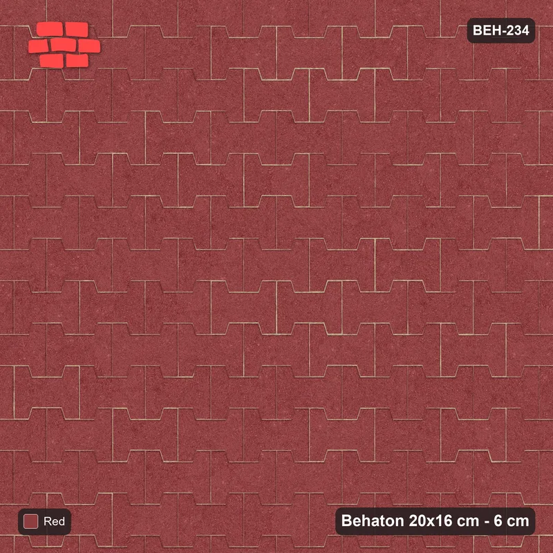 Interlock (Pasco) 20x16 cm · BEH-234 · Plain running-bond interlock, kerb frame · Top view Interlock (Pasco) 20x16 cm · BEH-234 · Plain running-bond interlock, kerb frame · Top view