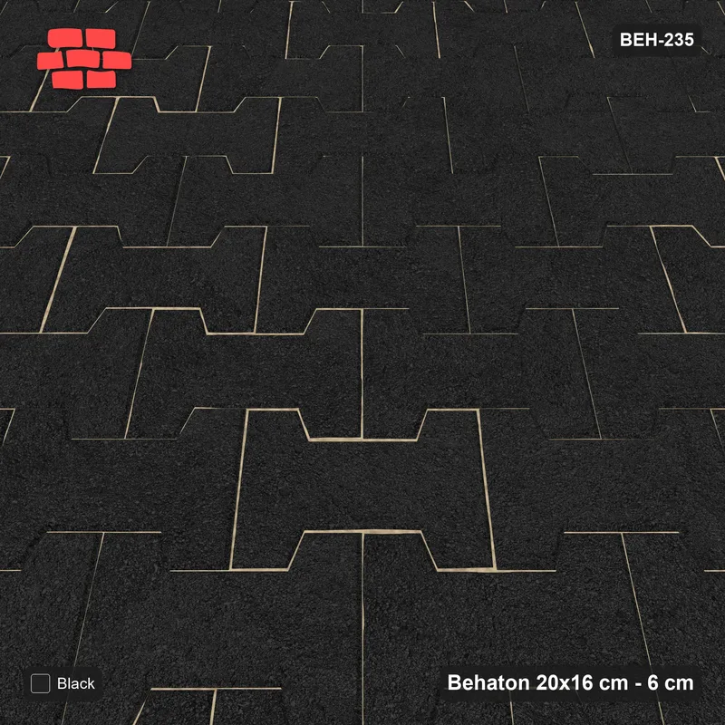 Interlock (Pasco) 20x16 cm · BEH-235 · Plain running-bond interlock, laid on the diagonal, kerb frame · Side view Interlock (Pasco) 20x16 cm · BEH-235 · Plain running-bond interlock, laid on the diagonal, kerb frame · Side view