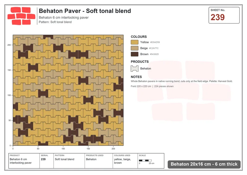 Interlock (Pasco) 20x16 cm · BEH-239 · Soft tonal blend · Laying plan
