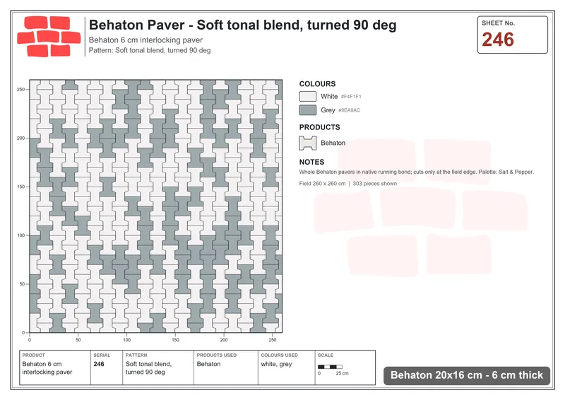 Interlock (Pasco) 20x16 cm · BEH-246 · Soft tonal blend, turned 90 deg · Laying plan
