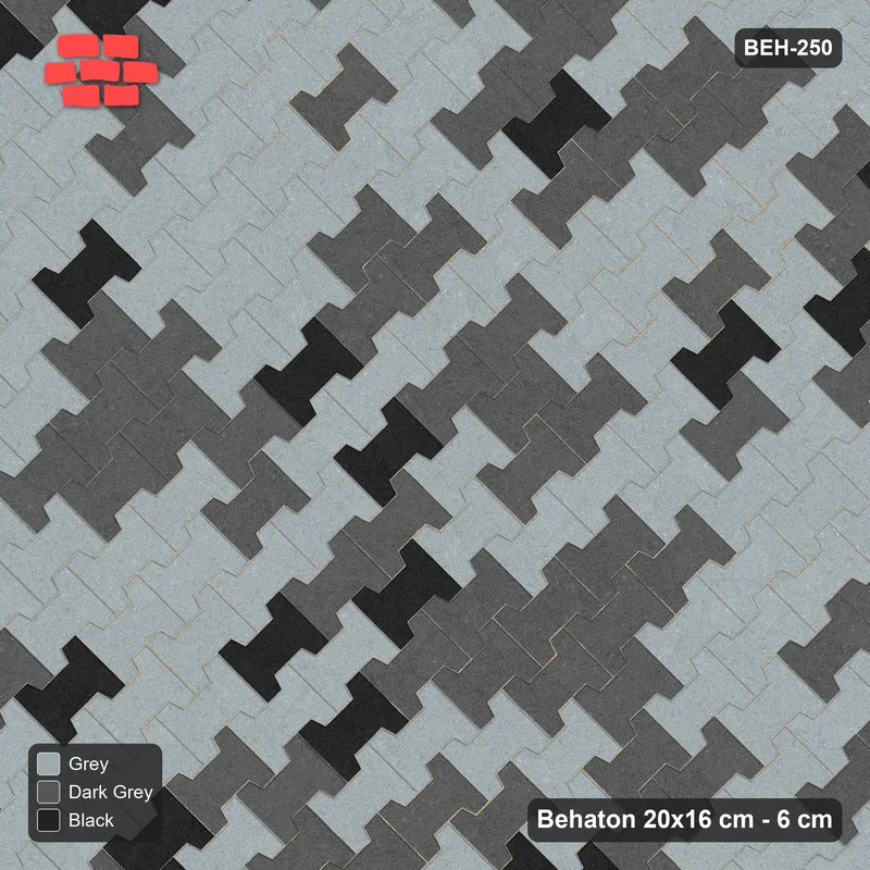 Interlock (Pasco) 20x16 cm · BEH-250 · Soft tonal blend, laid on the diagonal, kerb frame · Top view Interlock (Pasco) 20x16 cm · BEH-250 · Soft tonal blend, laid on the diagonal, kerb frame · Top view
