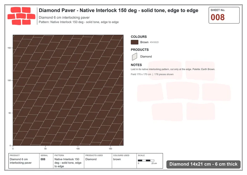 Interlock (Pasco) 14x21 cm · DIA-008 · Native Interlock 150 deg - solid tone, edge to edge · Laying plan