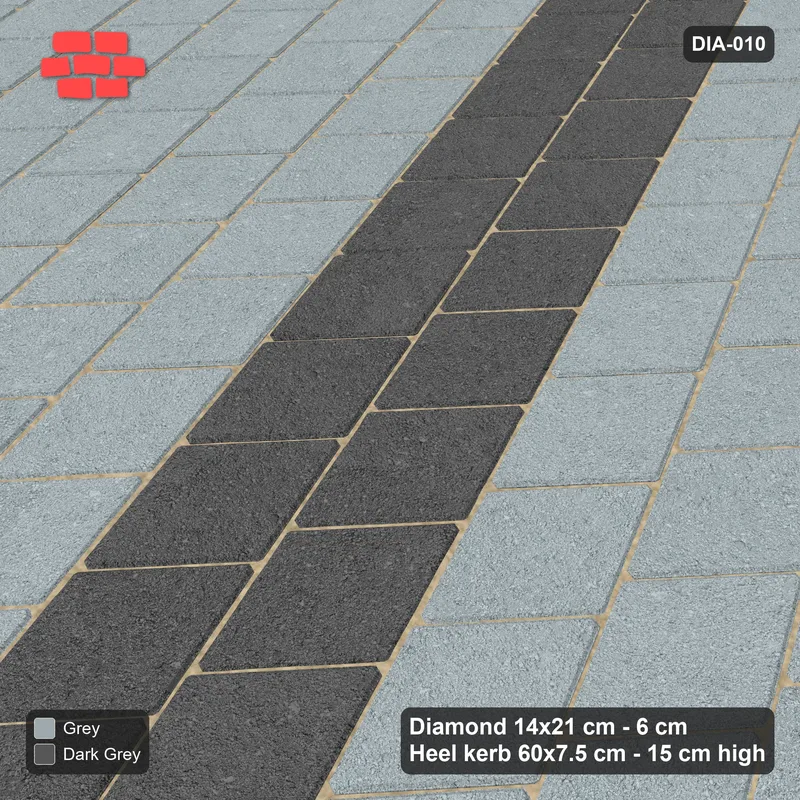 Interlock (Pasco) 14x21 cm · DIA-010 · Native Interlock 20 deg - cross-lattice feature band, kerb frame · Side view
