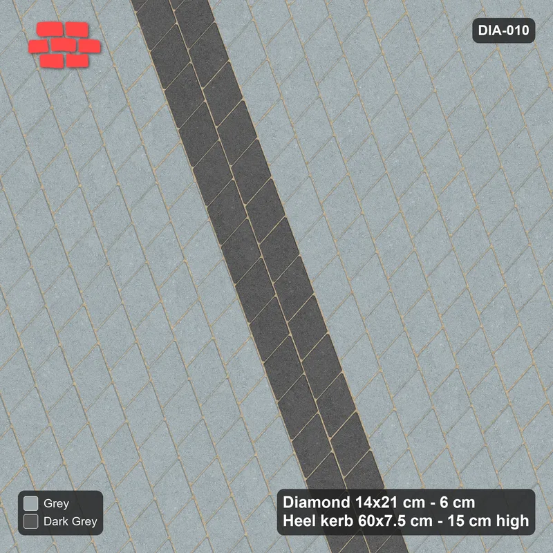 Interlock (Pasco) 14x21 cm · DIA-010 · Native Interlock 20 deg - cross-lattice feature band, kerb frame · Top view