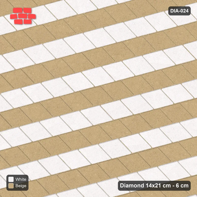 Interlock (Pasco) 14x21 cm · DIA-024 · Native Interlock 105 deg - single-row stripes along the lattice, kerb frame · Top view