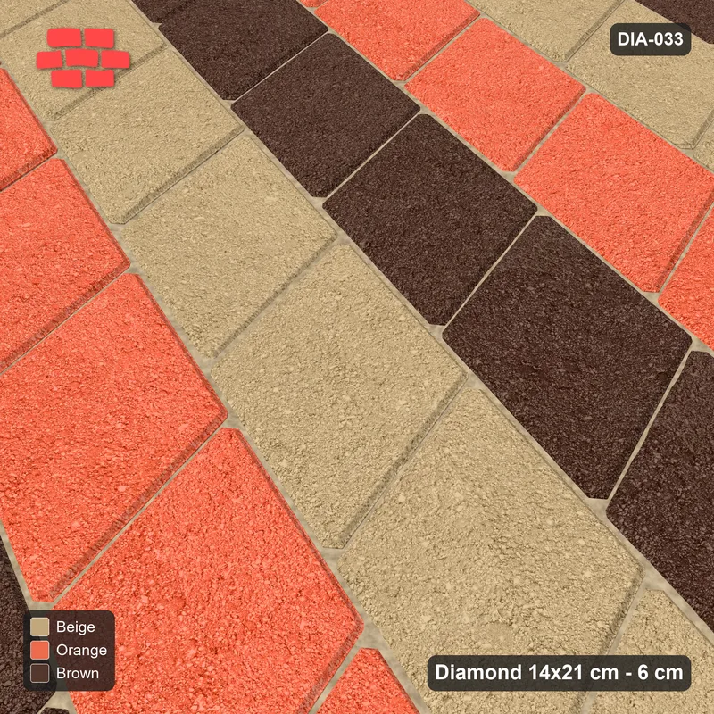 Interlock (Pasco) 14x21 cm · DIA-033 · Native Interlock 75 deg - single-row stripes along the lattice, kerb frame · Side view