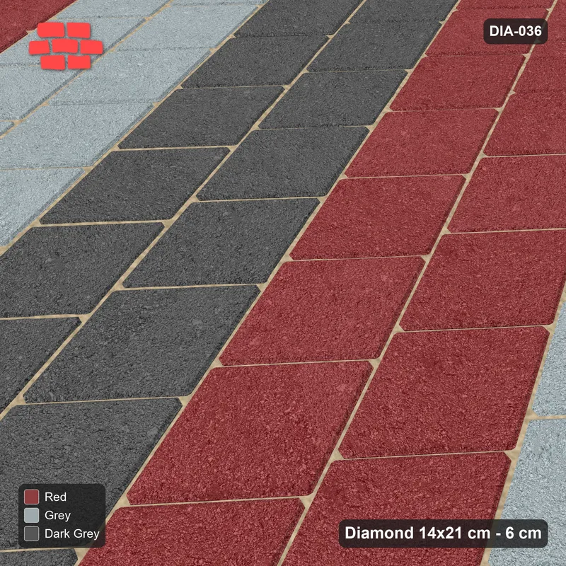 Interlock (Pasco) 14x21 cm · DIA-036 · Native Interlock 20 deg - vertical colour bands, kerb frame · Side view