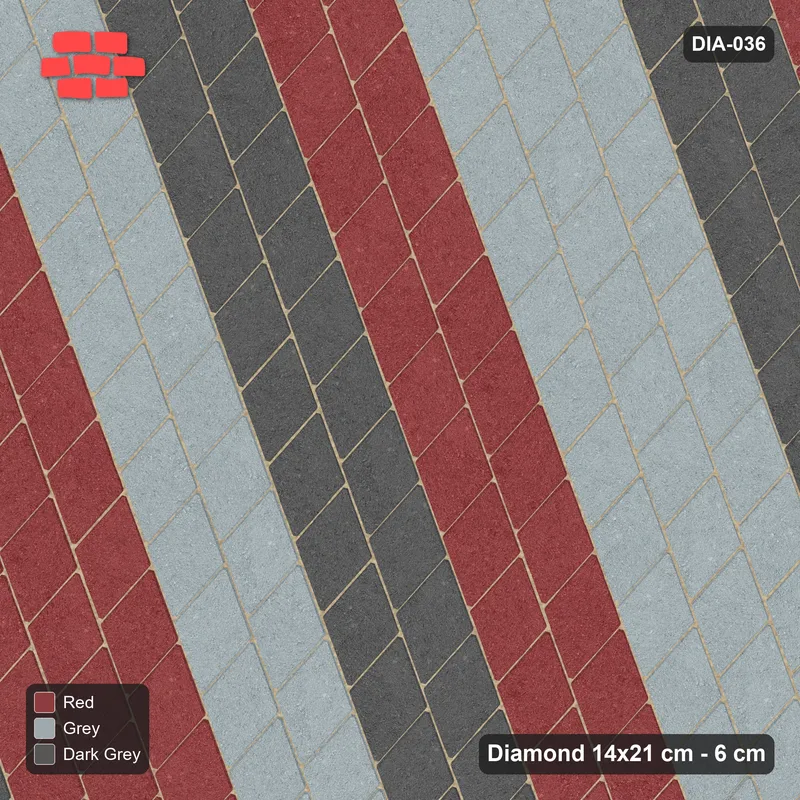 Interlock (Pasco) 14x21 cm · DIA-036 · Native Interlock 20 deg - vertical colour bands, kerb frame · Top view