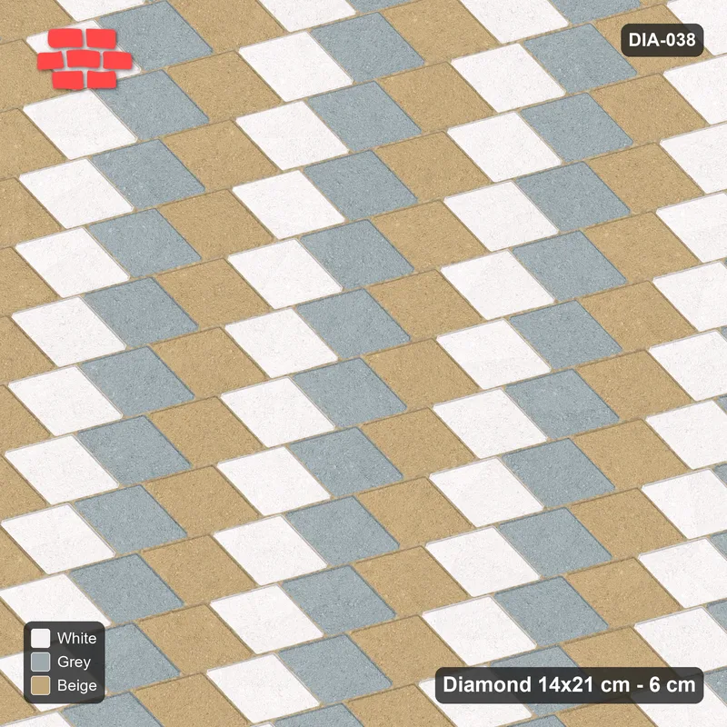 Interlock (Pasco) 14x21 cm · DIA-038 · Native Interlock 105 deg - single-file stripes across the lattice, kerb frame · Top view