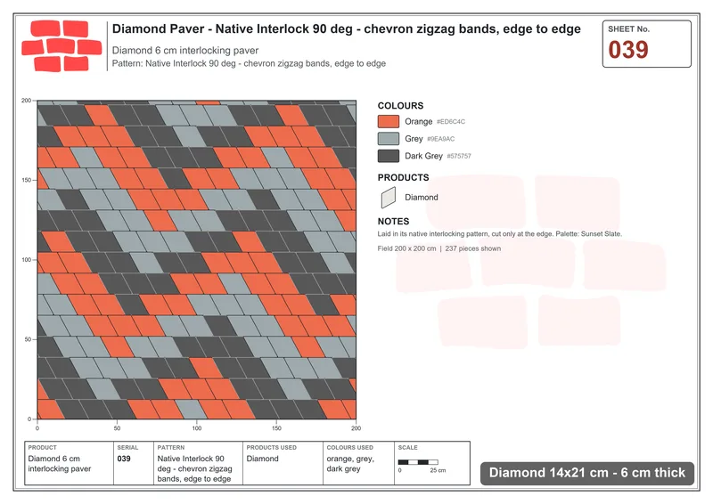 Interlock (Pasco) 14x21 cm · DIA-039 · Native Interlock 90 deg - chevron zigzag bands, edge to edge · Laying plan
