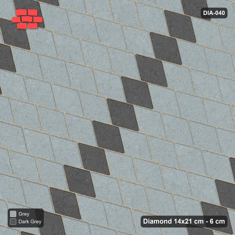 Interlock (Pasco) 14x21 cm · DIA-040 · Native Interlock 75 deg - accent course every fifth file, kerb frame · Top view