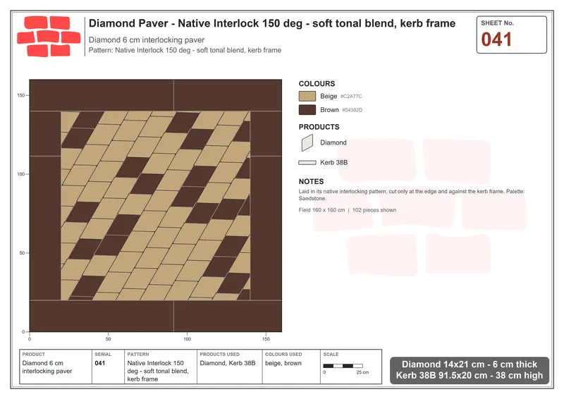 Interlock (Pasco) 14x21 cm · DIA-041 · Native Interlock 150 deg - soft tonal blend, kerb frame · Laying plan
