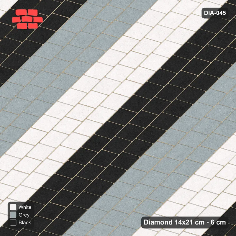 Interlock (Pasco) 14x21 cm · DIA-045 · Native Interlock 135 deg - vertical colour bands, kerb frame · Top view