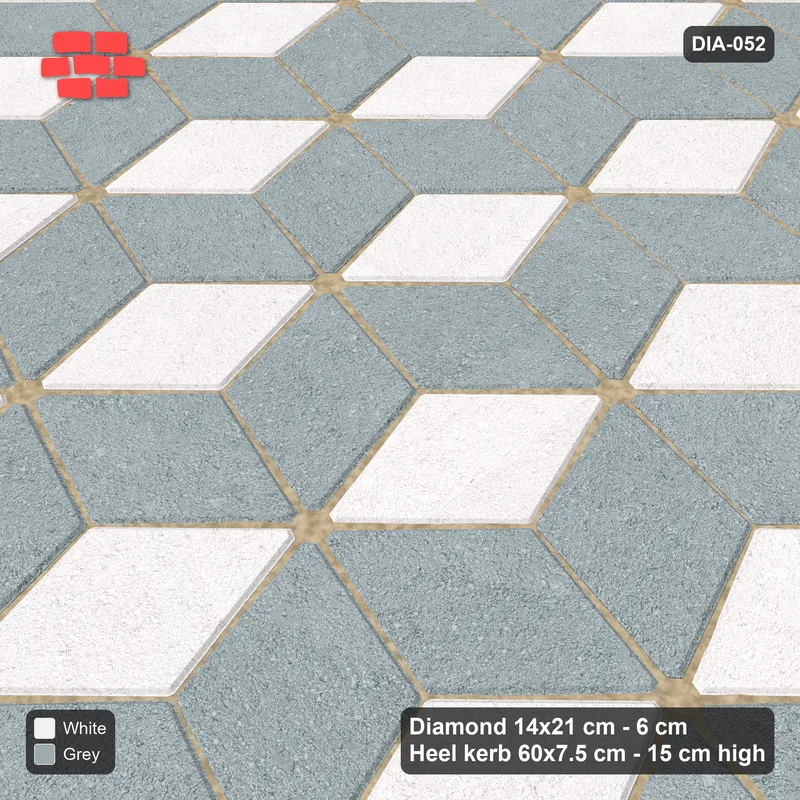 Interlock (Pasco) 14x21 cm · DIA-052 · Tumbling cubes, 3-tone 75 deg - kerb frame · Side view