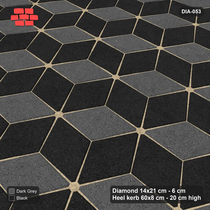 Interlock (Pasco) 14x21 cm · DIA-053 · Tumbling cubes, 3-tone 150 deg - kerb frame · Side view