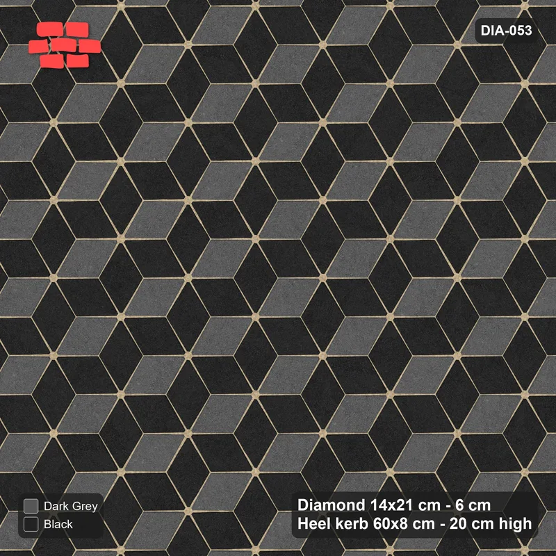Interlock (Pasco) 14x21 cm · DIA-053 · Tumbling cubes, 3-tone 150 deg - kerb frame · Top view