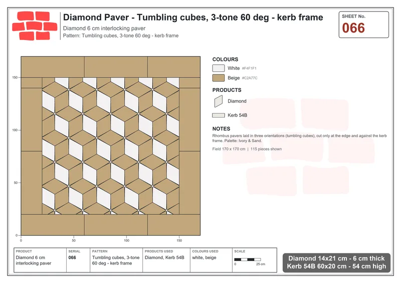 Interlock (Pasco) 14x21 cm · DIA-066 · Tumbling cubes, 3-tone 60 deg - kerb frame · Laying plan