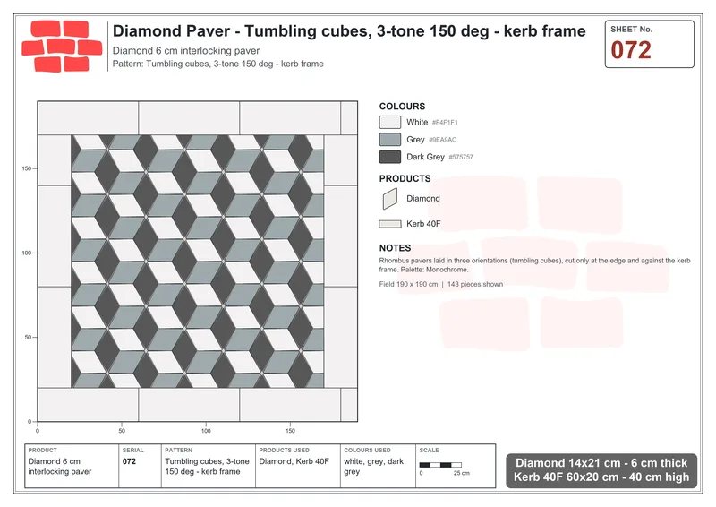 Interlock (Pasco) 14x21 cm · DIA-072 · Tumbling cubes, 3-tone 150 deg - kerb frame · Laying plan