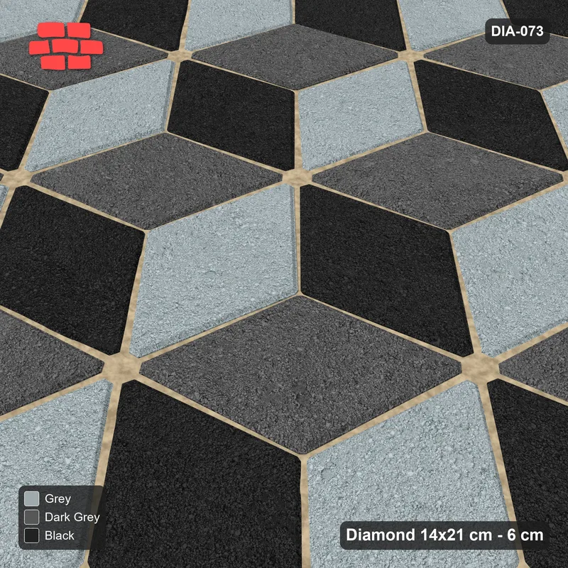 Interlock (Pasco) 14x21 cm · DIA-073 · Tumbling cubes, 3-tone 45 deg - kerb frame · Side view