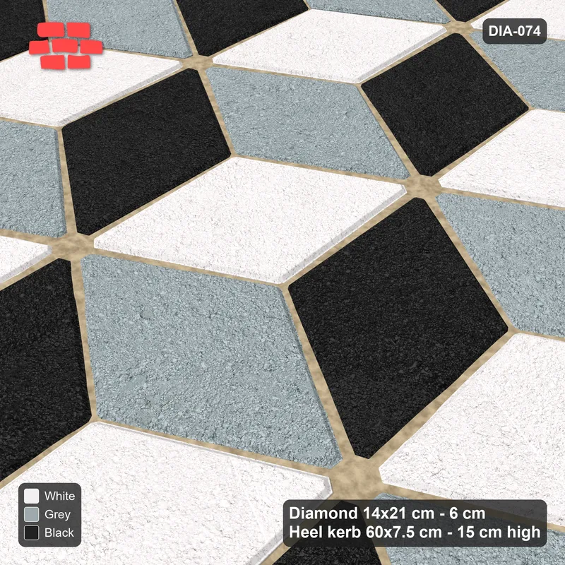 Interlock (Pasco) 14x21 cm · DIA-074 · Tumbling cubes, 3-tone 120 deg - kerb frame · Side view