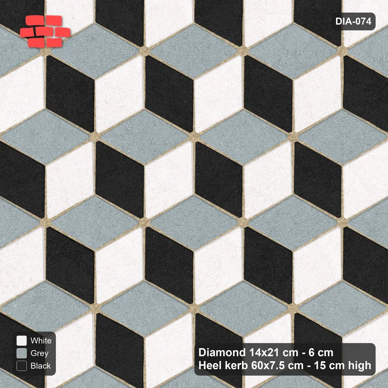 Interlock (Pasco) 14x21 cm · DIA-074 · Tumbling cubes, 3-tone 120 deg - kerb frame · Top view