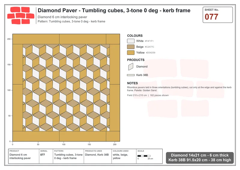 Interlock (Pasco) 14x21 cm · DIA-077 · Tumbling cubes, 3-tone 0 deg - kerb frame · Laying plan