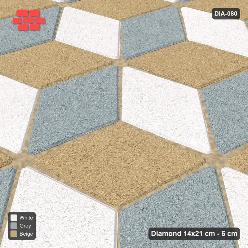 Interlock (Pasco) 14x21 cm · DIA-080 · Tumbling cubes, 3-tone 45 deg - kerb frame · Side view
