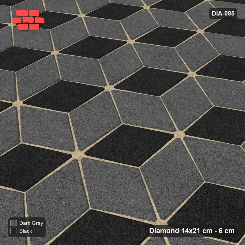 Interlock (Pasco) 14x21 cm · DIA-085 · Tumbling cubes, 3-tone 60 deg - kerb frame · Side view