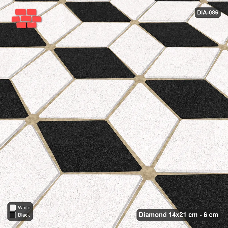 Interlock (Pasco) 14x21 cm · DIA-086 · Tumbling cubes, 3-tone 135 deg - kerb frame · Side view