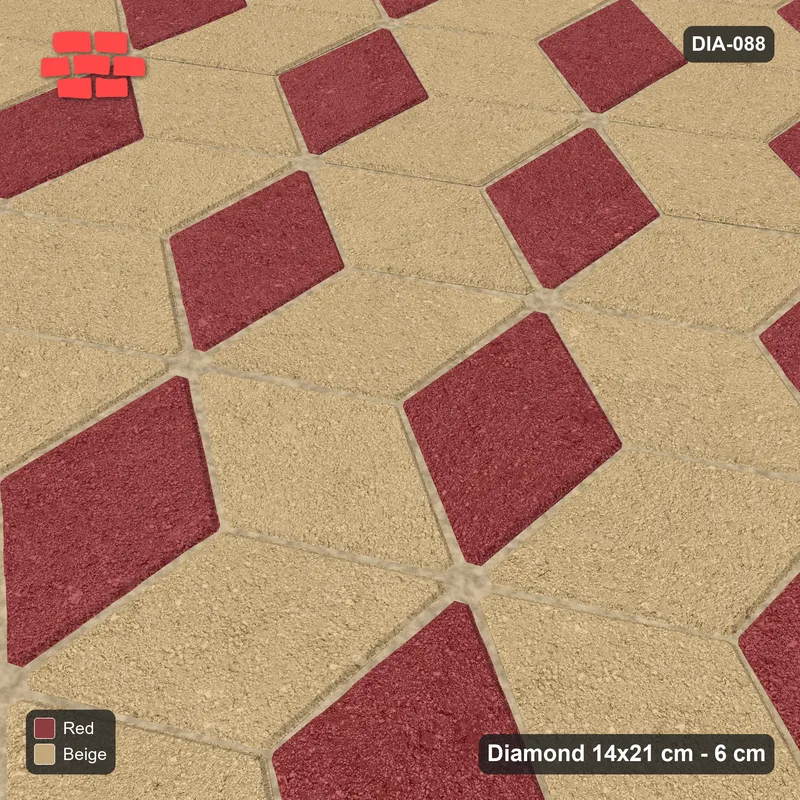 Interlock (Pasco) 14x21 cm · DIA-088 · Tumbling cubes, 3-tone 120 deg - kerb frame · Side view