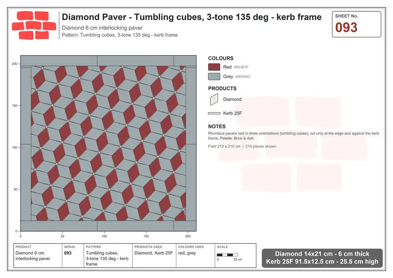 Interlock (Pasco) 14x21 cm · DIA-093 · Tumbling cubes, 3-tone 135 deg - kerb frame · Laying plan