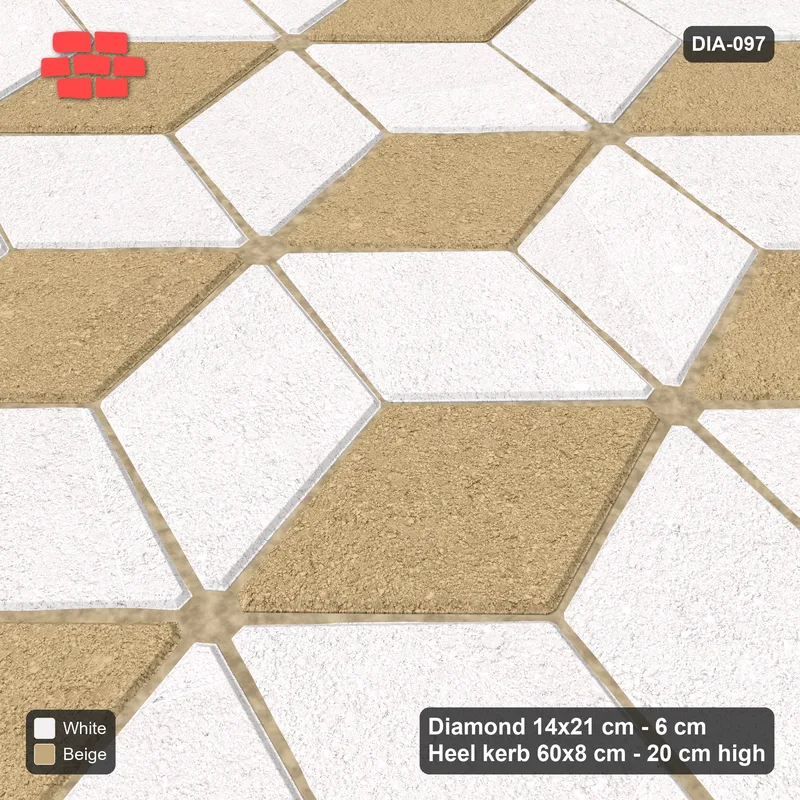 Interlock (Pasco) 14x21 cm · DIA-097 · Tumbling cubes, 3-tone 75 deg - kerb frame · Side view
