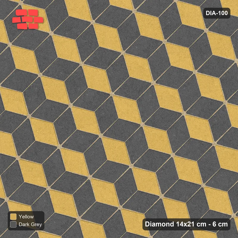 Interlock (Pasco) 14x21 cm · DIA-100 · Tumbling cubes, 3-tone 135 deg - kerb frame · Top view