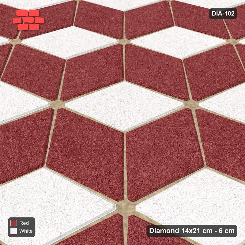 Interlock (Pasco) 14x21 cm · DIA-102 · Tumbling cubes, 3-tone 105 deg - kerb frame · Side view
