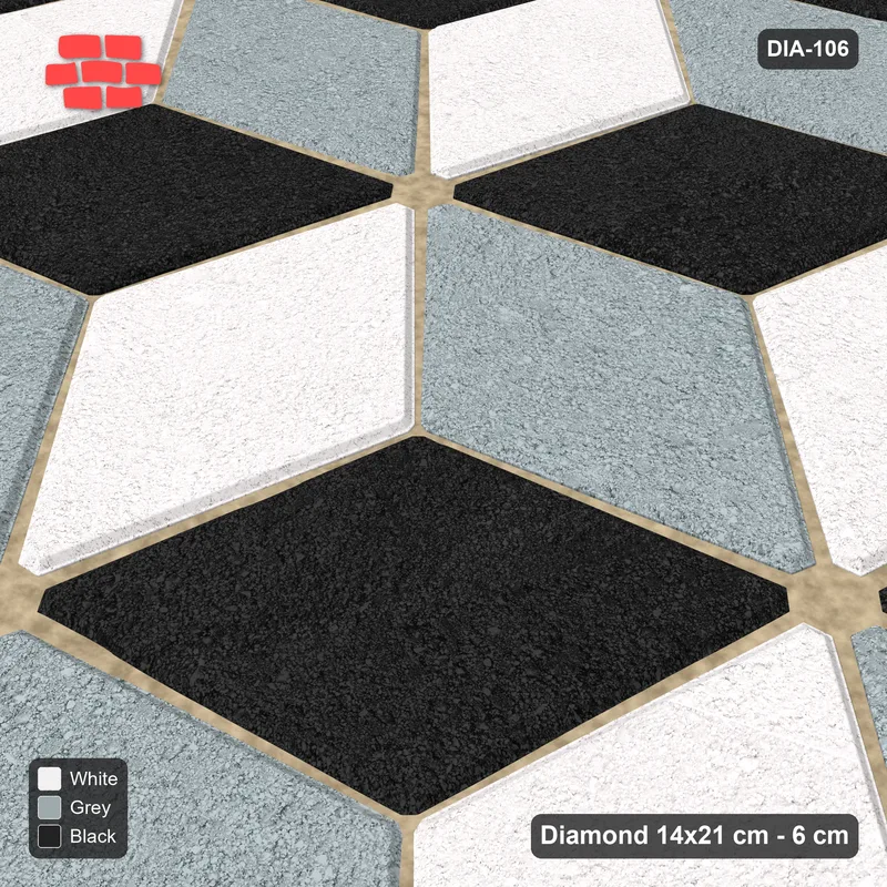 Interlock (Pasco) 14x21 cm · DIA-106 · Tumbling cubes, 3-tone 45 deg - kerb frame · Side view