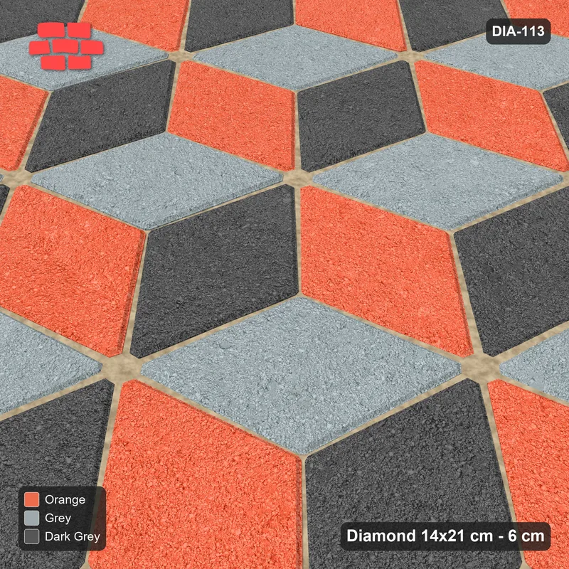 Interlock (Pasco) 14x21 cm · DIA-113 · Tumbling cubes, 3-tone 45 deg - kerb frame · Side view