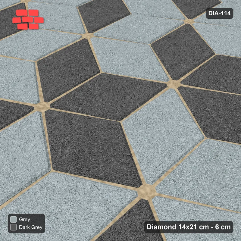 Interlock (Pasco) 14x21 cm · DIA-114 · Tumbling cubes, diagonal flip stripes 120 deg - kerb frame · Side view