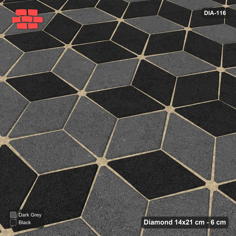 Interlock (Pasco) 14x21 cm · DIA-116 · Tumbling cubes, feature band 90 deg - kerb frame · Side view
