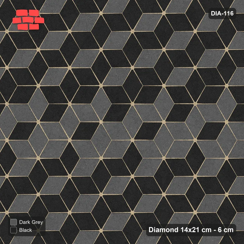 Interlock (Pasco) 14x21 cm · DIA-116 · Tumbling cubes, feature band 90 deg - kerb frame · Top view