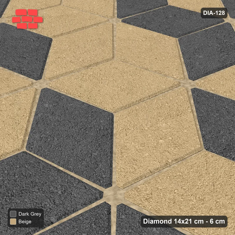 Interlock (Pasco) 14x21 cm · DIA-128 · Tumbling cubes, feature band 105 deg - kerb frame · Side view
