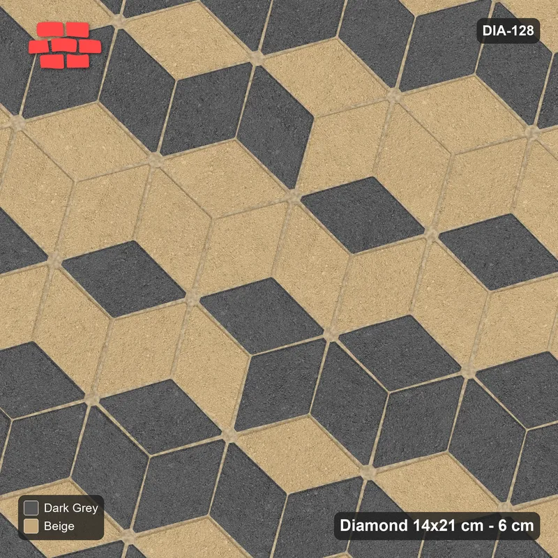 Interlock (Pasco) 14x21 cm · DIA-128 · Tumbling cubes, feature band 105 deg - kerb frame · Top view