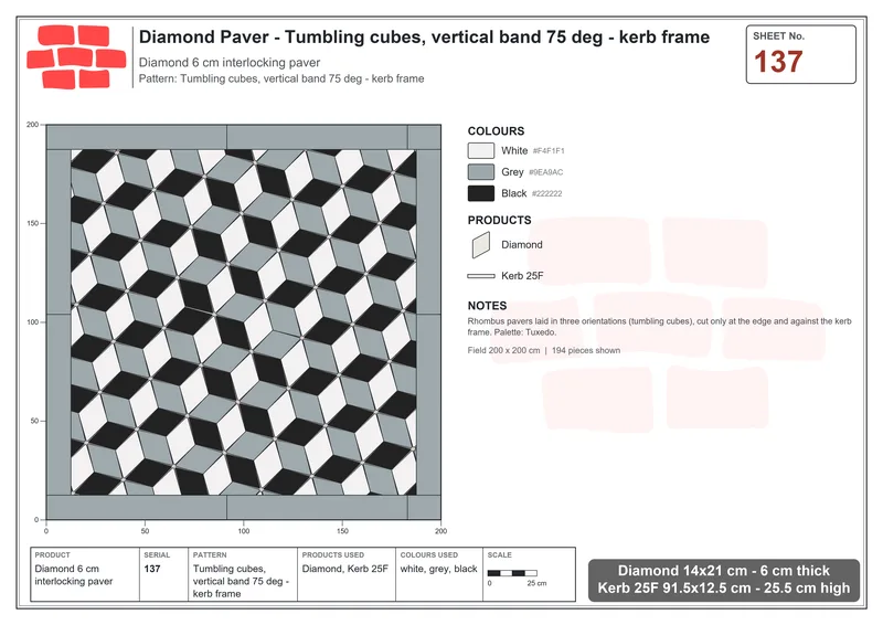 Interlock (Pasco) 14x21 cm · DIA-137 · Tumbling cubes, vertical band 75 deg - kerb frame · Laying plan