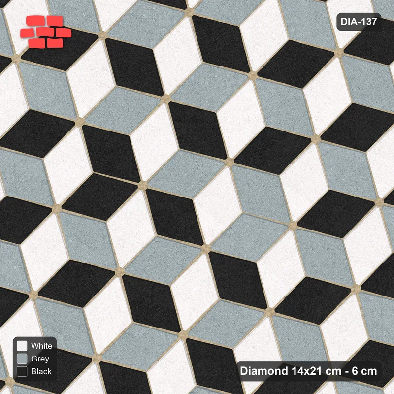 Interlock (Pasco) 14x21 cm · DIA-137 · Tumbling cubes, vertical band 75 deg - kerb frame · Top view