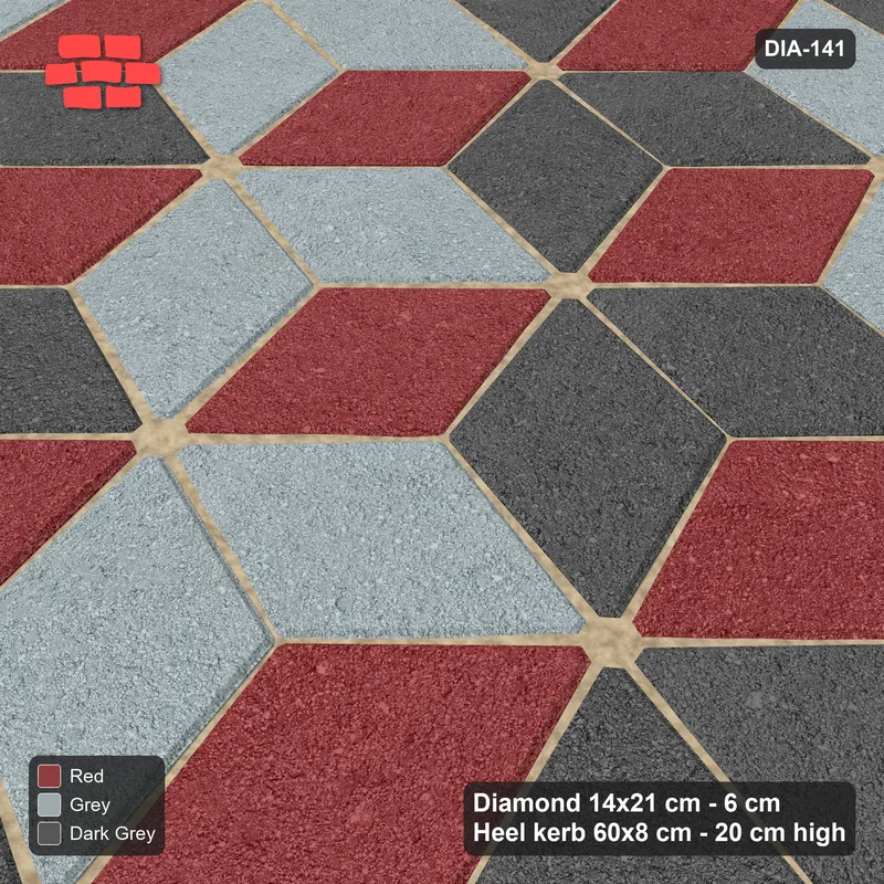 Interlock (Pasco) 14x21 cm · DIA-141 · Tumbling cubes, diagonal flip stripes 15 deg - kerb frame · Side view