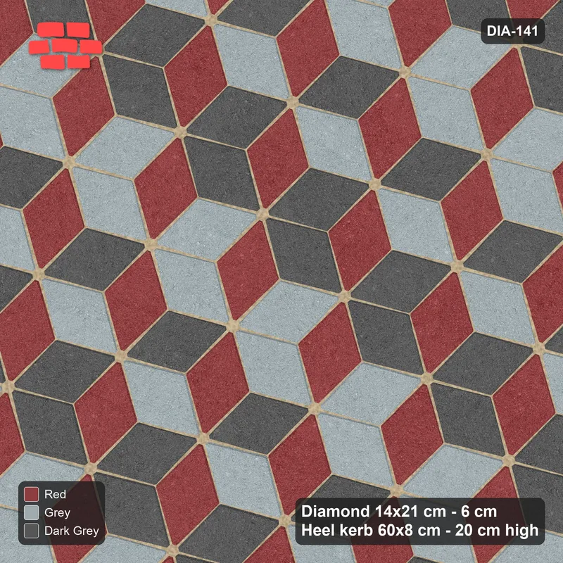 Interlock (Pasco) 14x21 cm · DIA-141 · Tumbling cubes, diagonal flip stripes 15 deg - kerb frame · Top view